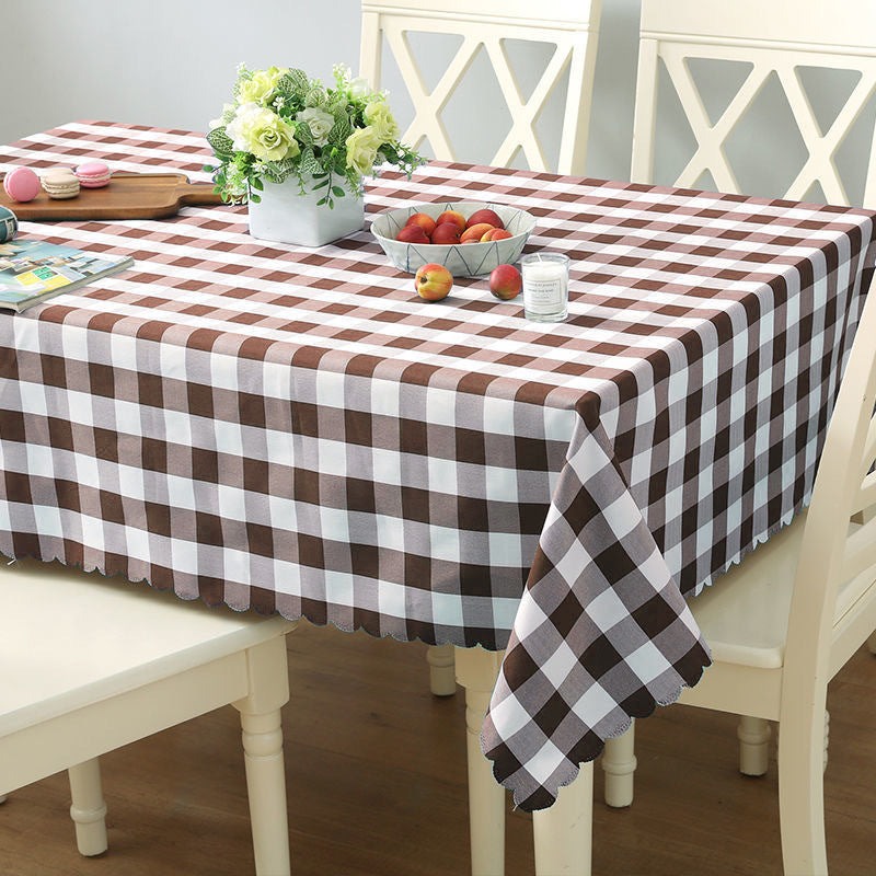 Polyester Checkered Square Tablecloth White/Dark Coffee