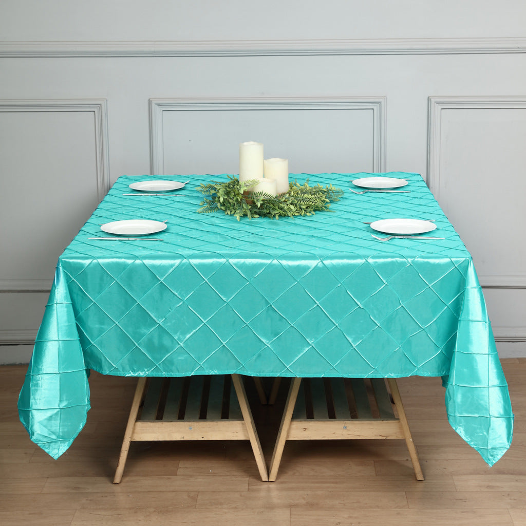 Polyester Solid Color Checkered Tablecloth Square Lake Blue