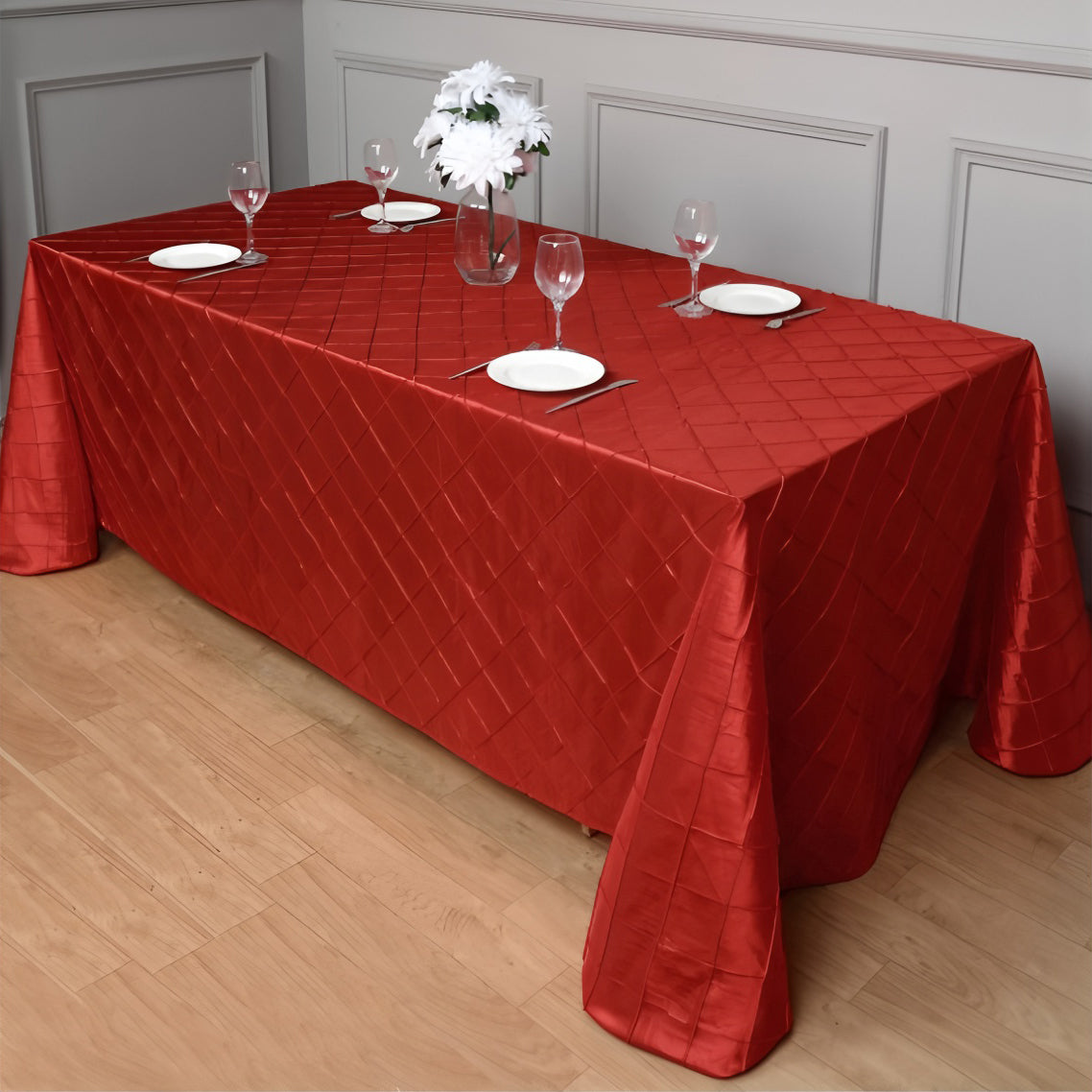 Polyester Solid Color Checkered Tablecloth Rectangle Red