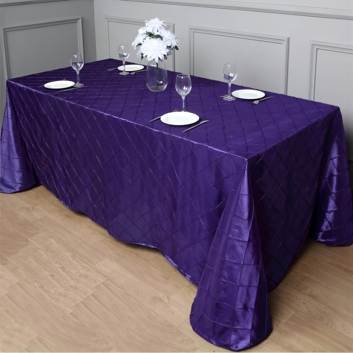 Polyester Solid Color Checkered Tablecloth Rectangle Purple