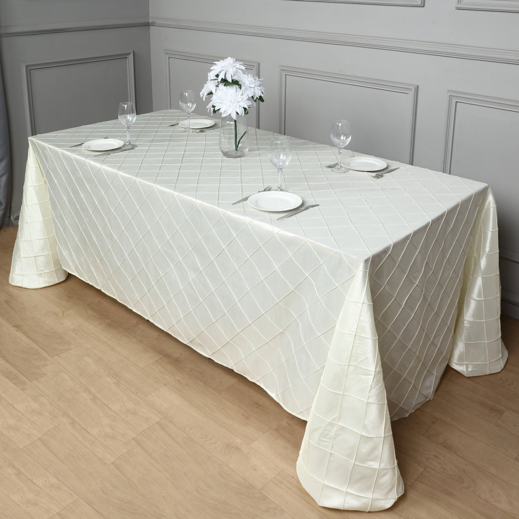Polyester Solid Color Checkered Tablecloth Rectangle Cream