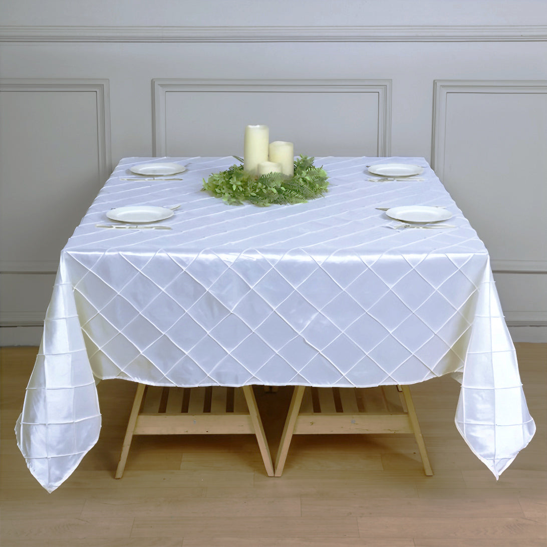 Polyester Solid Color Checkered Tablecloth Square White