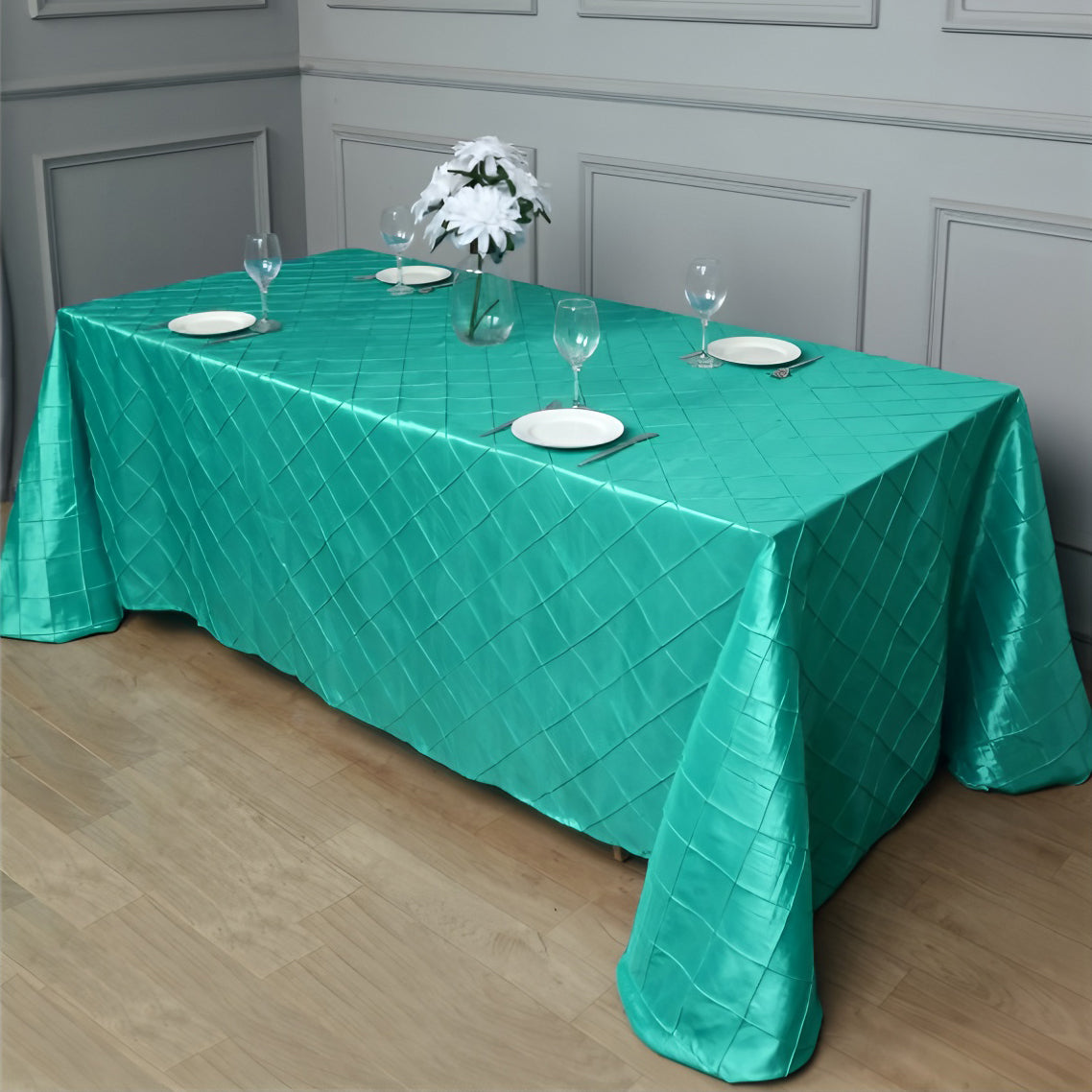 Polyester Solid Color Checkered Tablecloth Rectangle Lake Blue