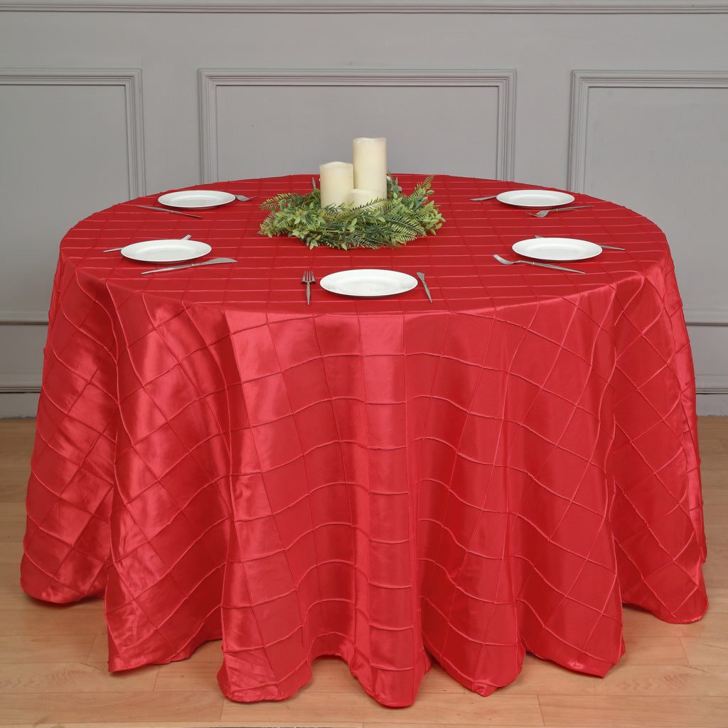 Polyester Solid Color Checkered Tablecloth Round 132" Red