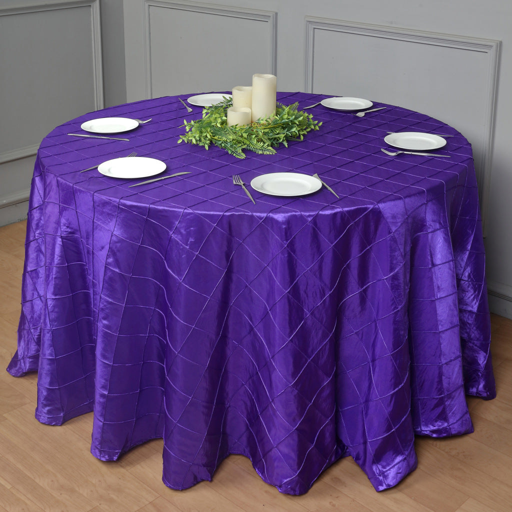 Polyester Solid Color Checkered Tablecloth Round 132" Purple