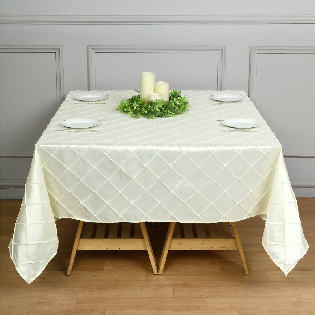 Polyester Solid Color Checkered Tablecloth Square Cream
