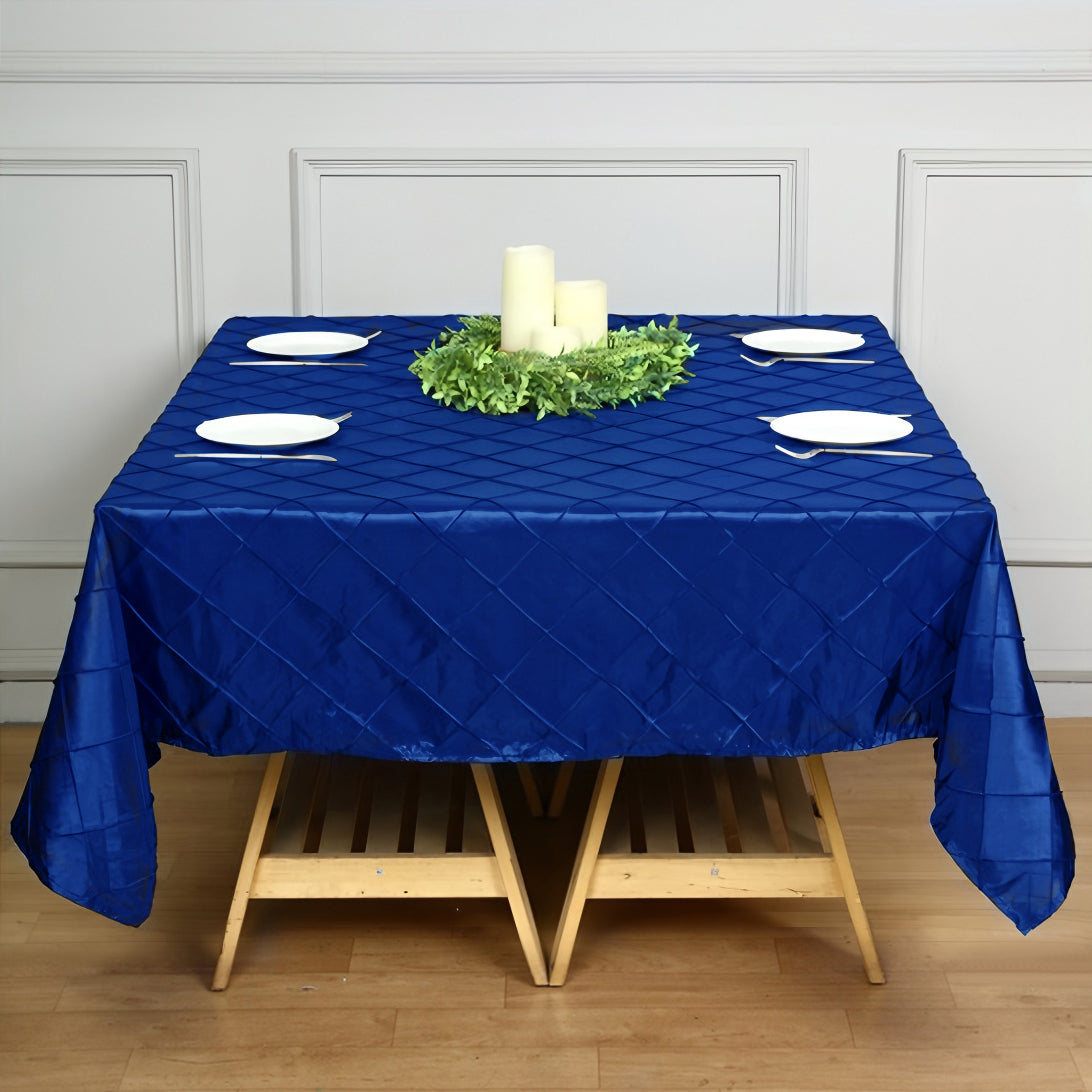 Polyester Solid Color Checkered Tablecloth Square Royal Blue
