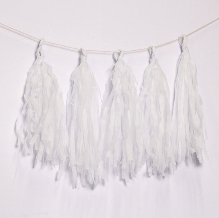 12 Pc Pre-Tied Paper Fringe Tassels White