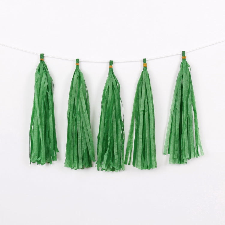 12 Pc Pre-Tied Paper Fringe Tassels Dark Green