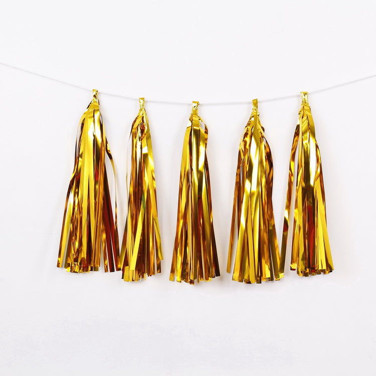 12 Pc Pre-Tied Paper Fringe Tassels Gold