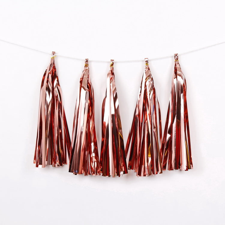12 Pc Pre-Tied Paper Fringe Tassels Rose Gold