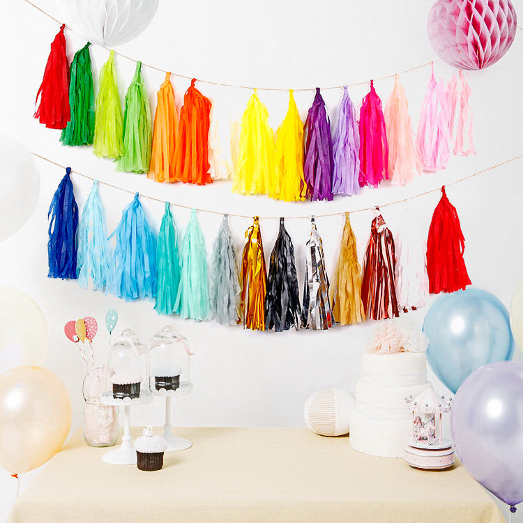 12 Pc Pre-Tied Paper Fringe Tassels Mint Green