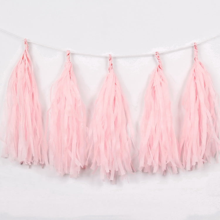 12 Pc Pre-Tied Paper Fringe Tassels Light Pink