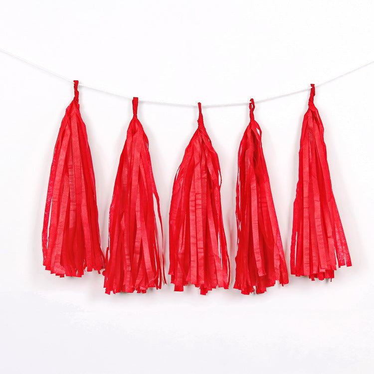12 Pc Pre-Tied Paper Fringe Tassels Red