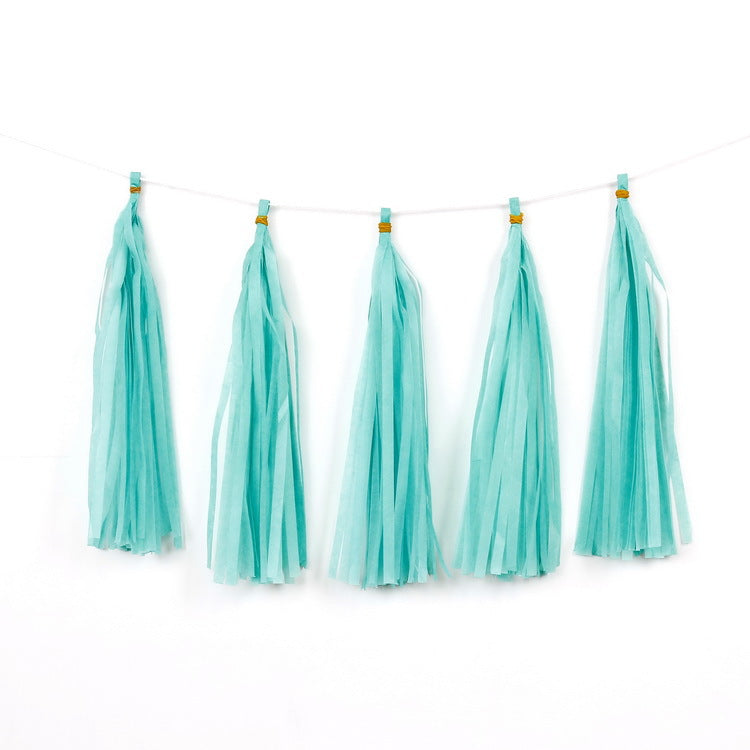 12 Pc Pre-Tied Paper Fringe Tassels Mint Green