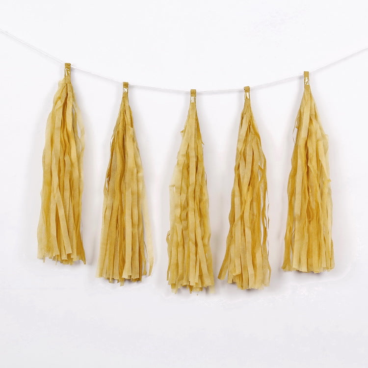 12 Pc Pre-Tied Paper Fringe Tassels Khaki