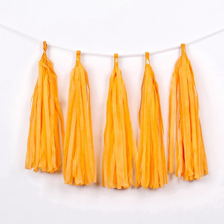 12 Pc Pre-Tied Paper Fringe Tassels Dark Yellow