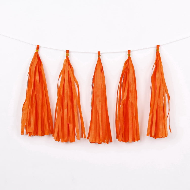 12 Pc Pre-Tied Paper Fringe Tassels Orange