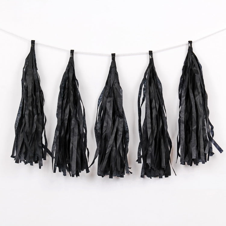 12 Pc Pre-Tied Paper Fringe Tassels Black