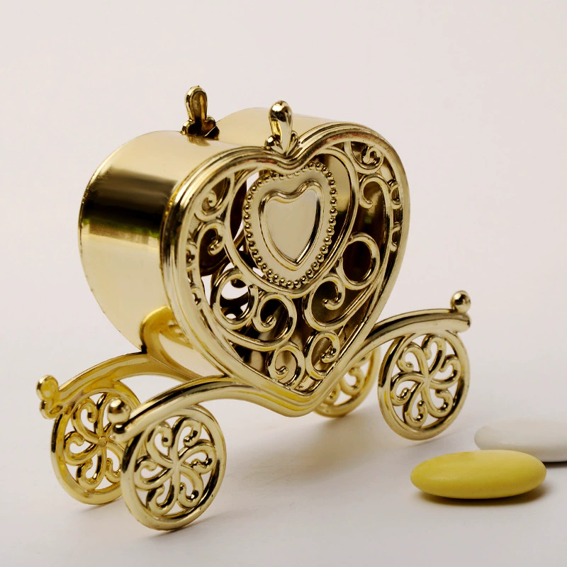 12 Pc Princess Heart Carriage Candy Container Gift Boxes 4" Gold