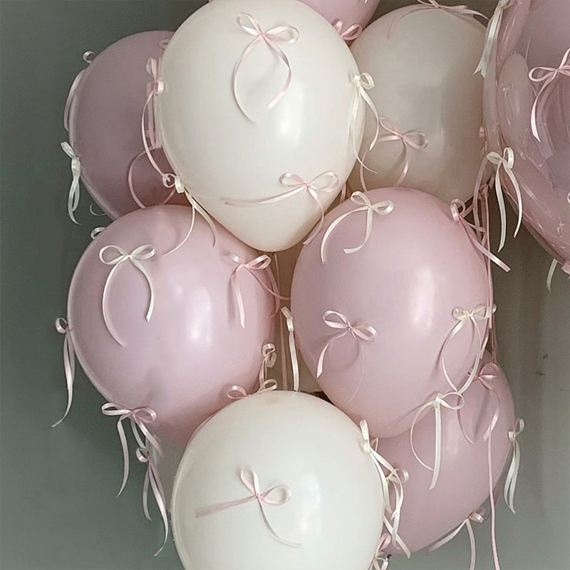 DIY Ribbon Bow Balloons Set 12" Dusk Pink White