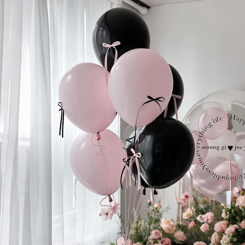 DIY Ribbon Bow Balloons Set 12" Black Pink