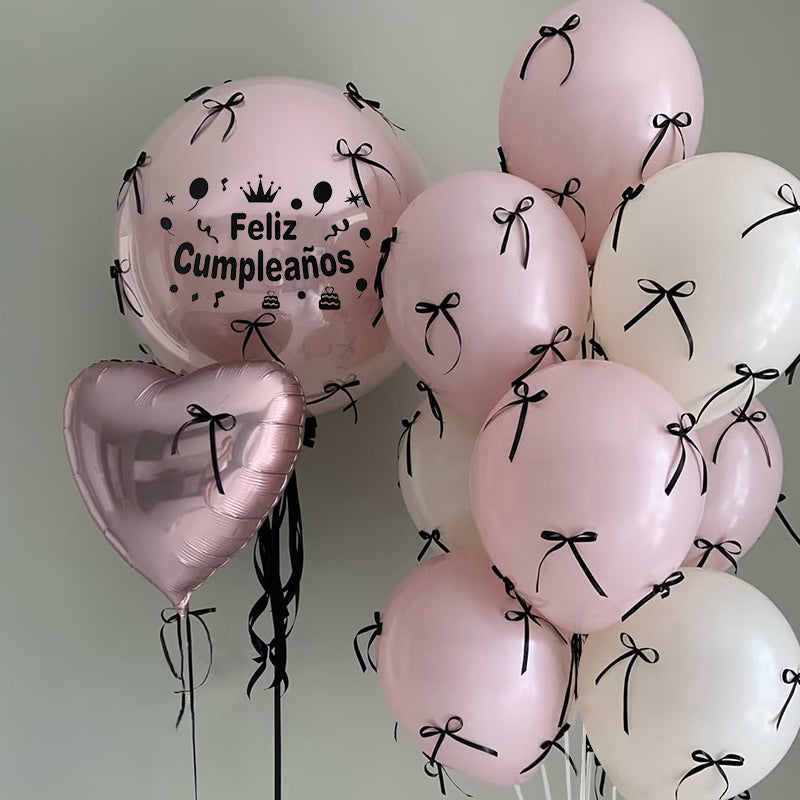 DIY Ribbon Bow Balloons Set with BOBO Balloon 18" Pearl Pink Soft Pink
