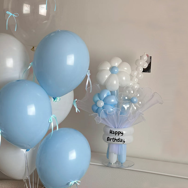 DIY Ribbon Bow Balloons Set 10" Blue White