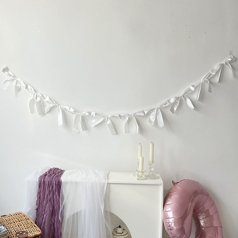 Ribbon Bow Garland Banner Set White