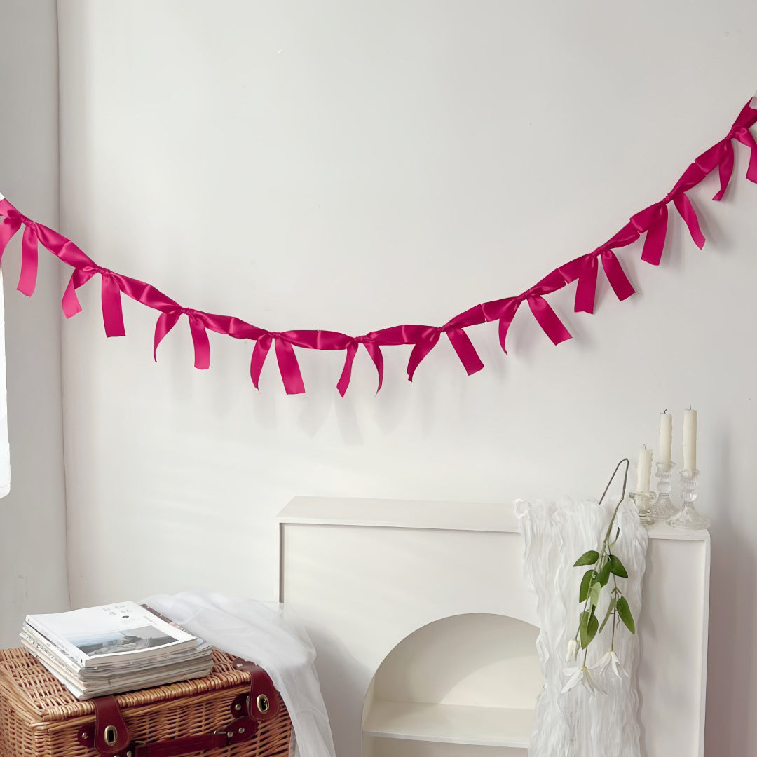 Ribbon Bow Garland Banner Set Rose Red