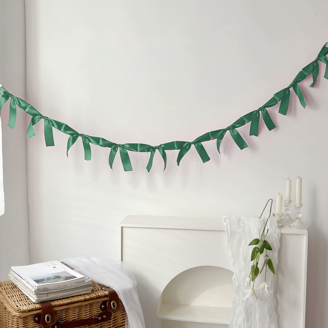 Ribbon Bow Garland Banner Set Dark Green