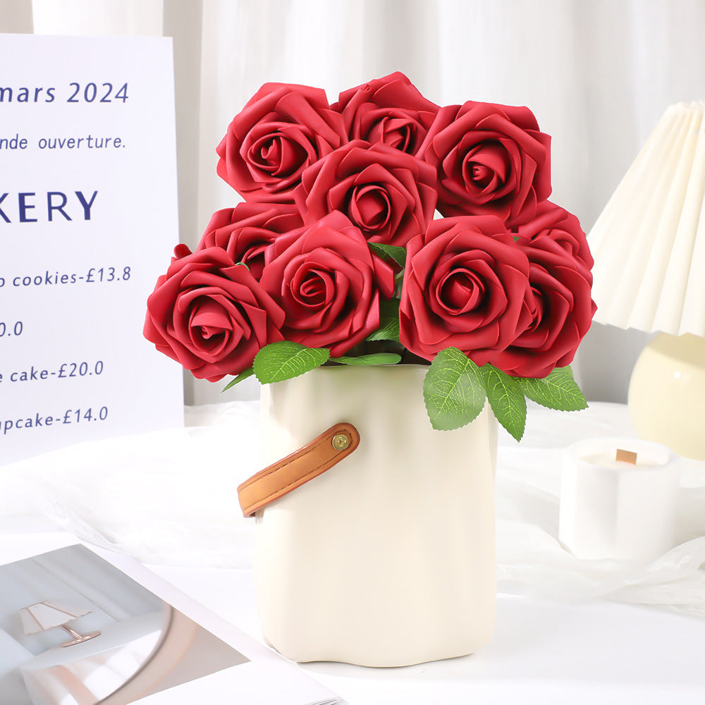 25 Rose Artificial Foam Flowers with Stems Wire and Leaves 2.8" Milky White