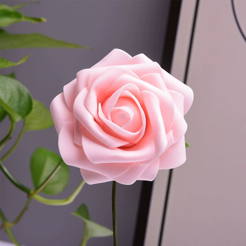 25 Rose Artificial Foam Flowers with Stems Wire and Leaves 2.8" Milky White