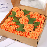 25 Rose Artificial Foam Flowers with Stems Wire and Leaves 2.8" Orange