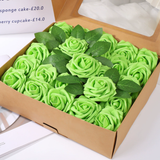25 Rose Artificial Foam Flowers with Stems Wire and Leaves 2.8" Green