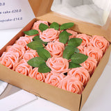 25 Rose Artificial Foam Flowers with Stems Wire and Leaves 2.8" Pink