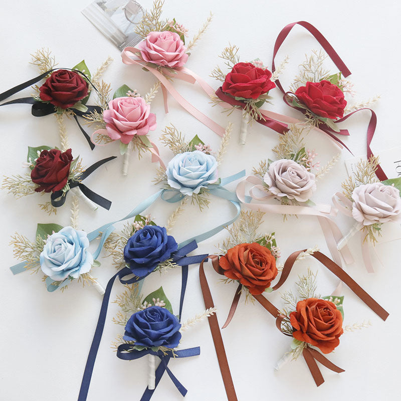Wedding Rose Wrist Corsage and Boutonniere Set Champagne Pink