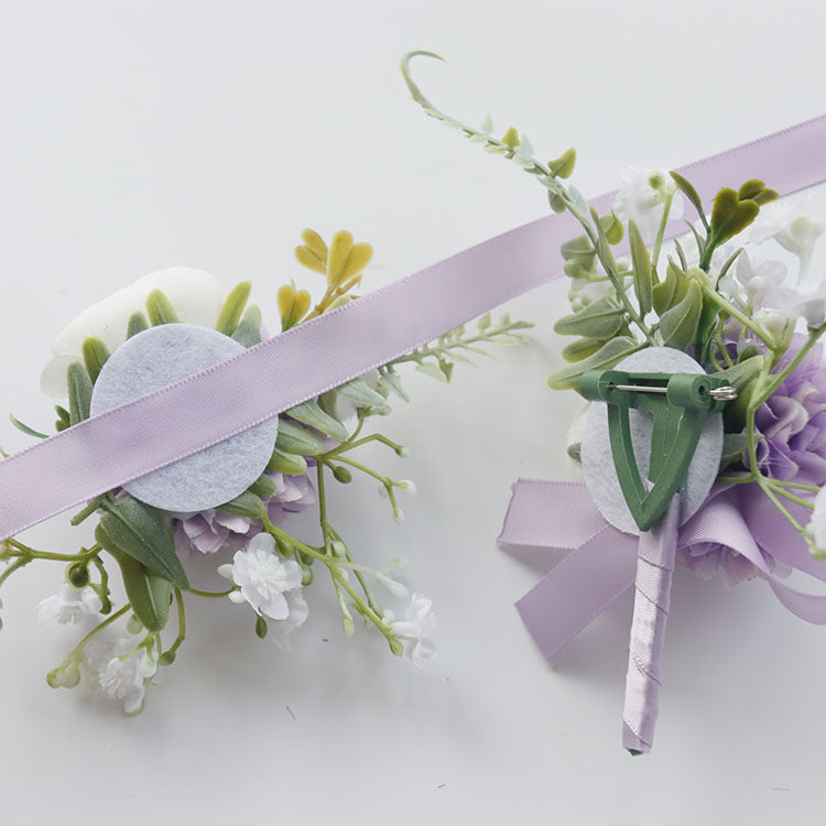 Wedding Rose Wrist Corsage and Boutonniere Set Champagne Pink