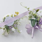 Wedding Rose Wrist Corsage and Boutonniere Set Champagne Pink
