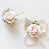 Wedding Rose Wrist Corsage and Boutonniere Set Beige