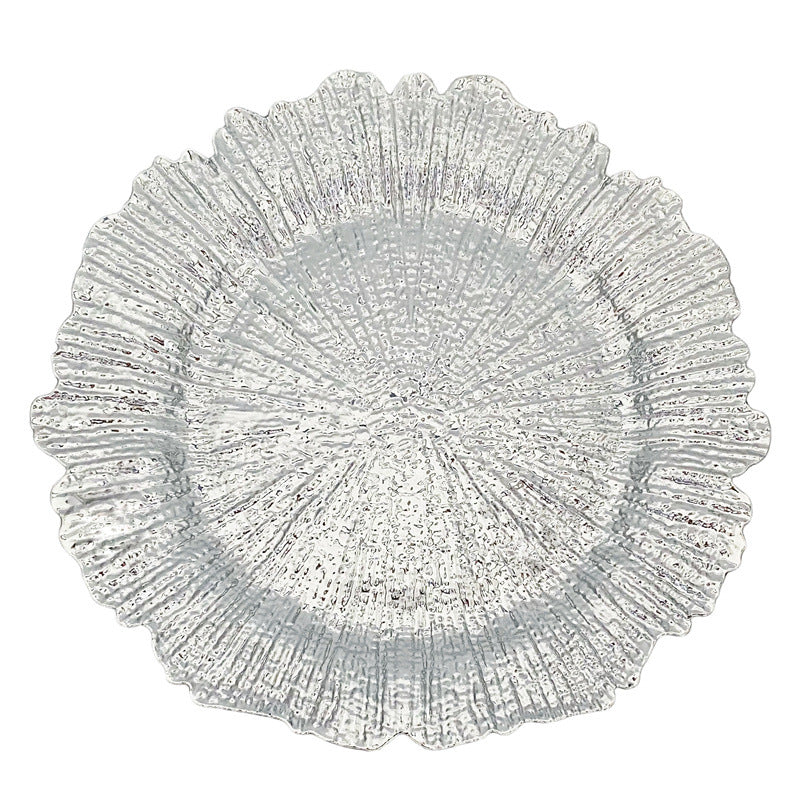 6 Pc Round Reef Design Acrylic Plastic Charger Plates 13" Silver