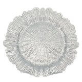 6 Pc Round Reef Design Acrylic Plastic Charger Plates 13" Silver