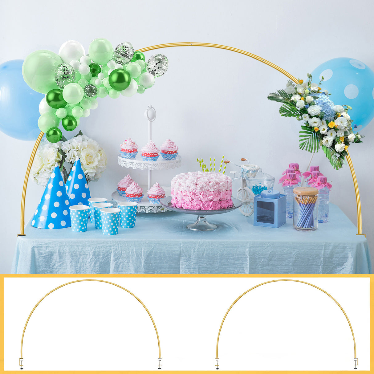 Round Top Balloon Arch Flower Stand 4ftx6ft Gold Metal