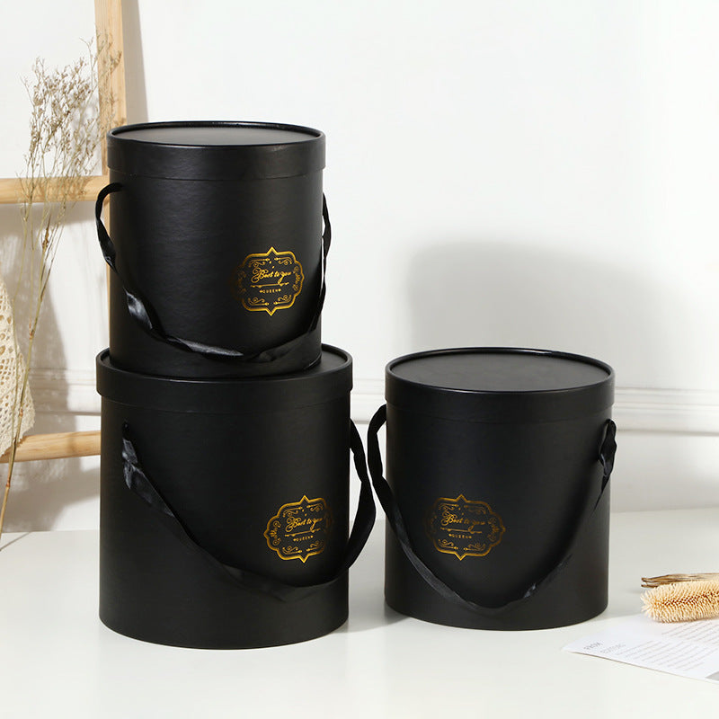 Set of 3 Round Gift Box with Lids Black