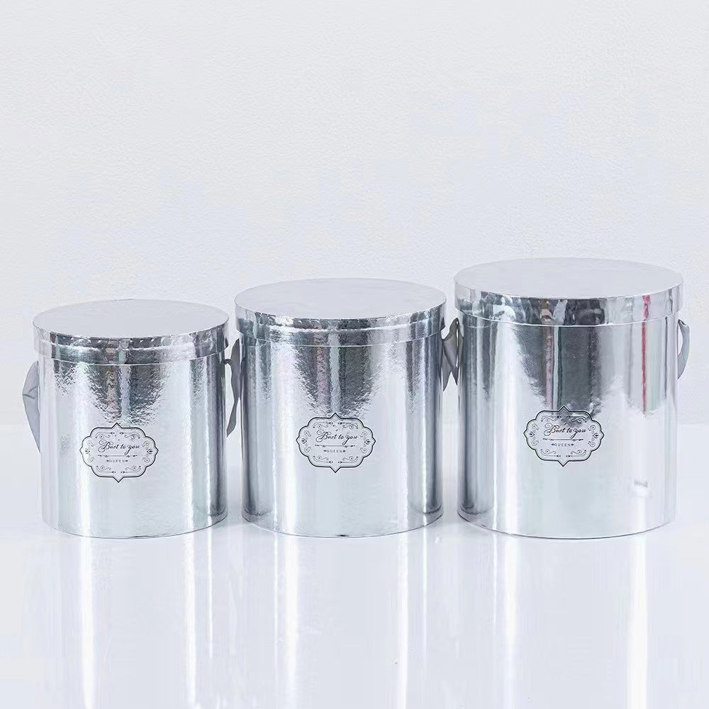 Set of 3 Round Gift Box with Lids Silver