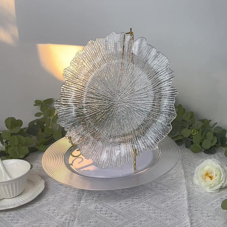 6 Pc Round Reef Design Acrylic Plastic Charger Plates 13" Transparent