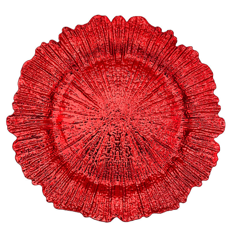 6 Pc Round Reef Design Acrylic Plastic Charger Plates 13" Red
