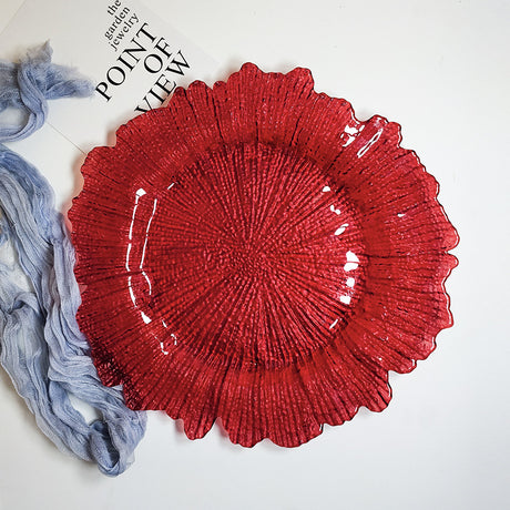 6 Pc Round Reef Design Acrylic Plastic Charger Plates 13" Red