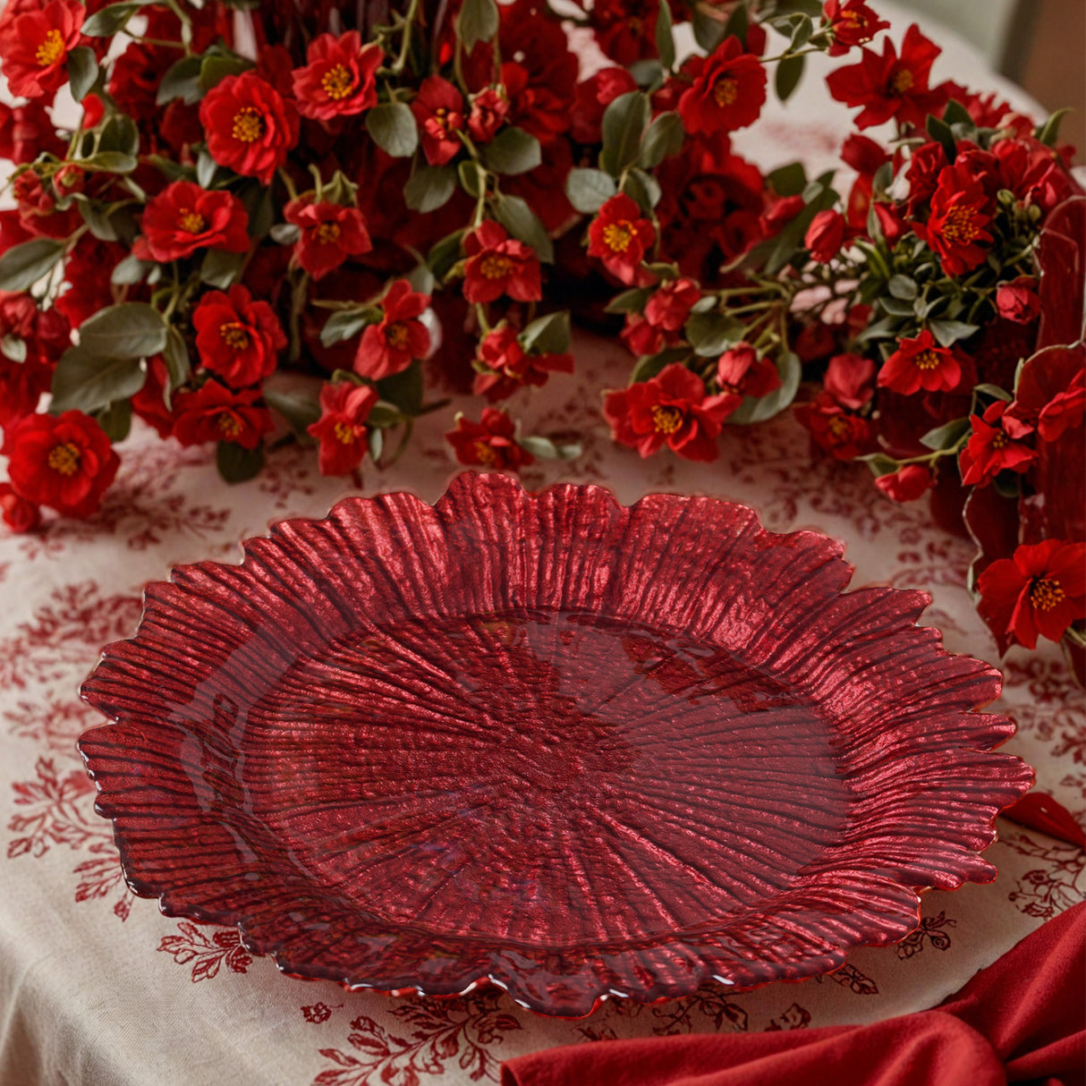 6 Pc Round Reef Design Acrylic Plastic Charger Plates 13" Red