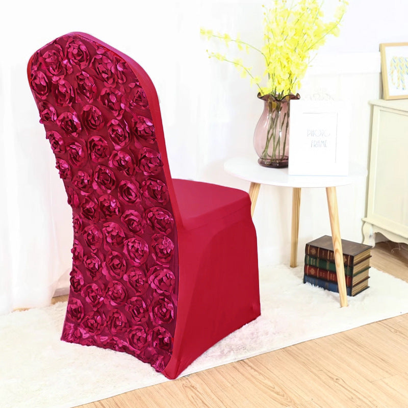 Satin Rosette Spandex Stretch Banquet Chair Cover Wine Red